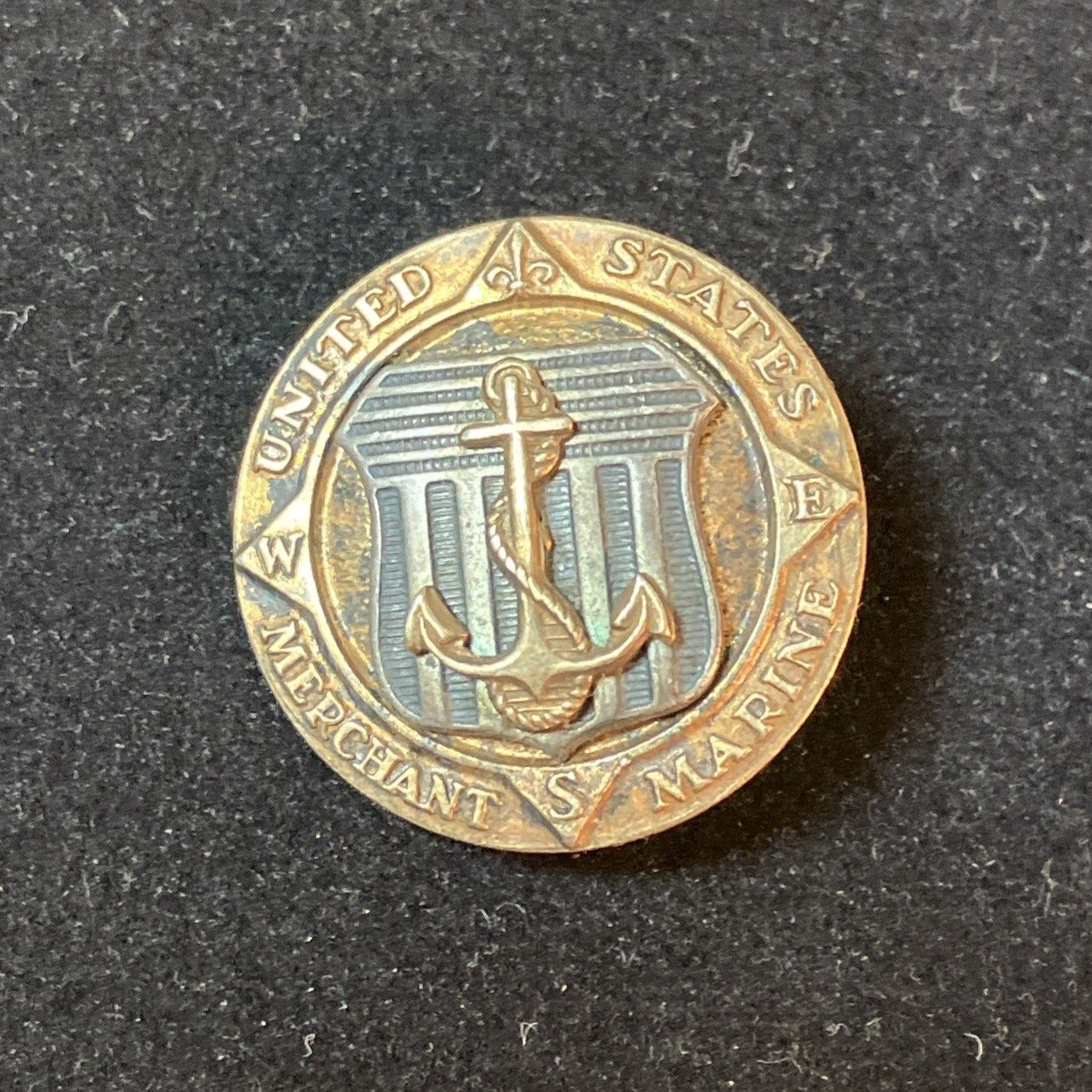 Wwii US Merchant Marine Service Emblem Insignia Badge Sterling Ae Utica